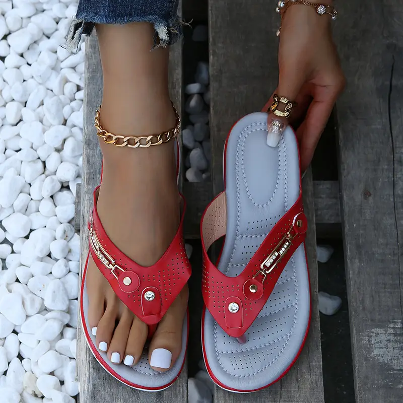 Women's Black Rhinestone Wedge Sandals with Chain Strap