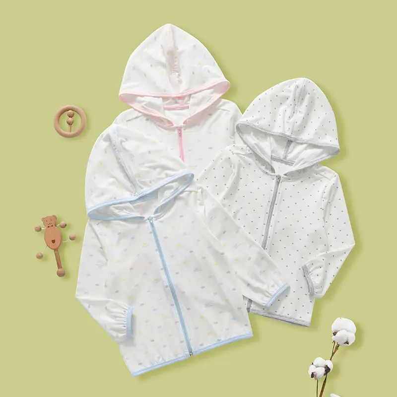 Baby Hooded Sunproof Jacket White Blue Modal