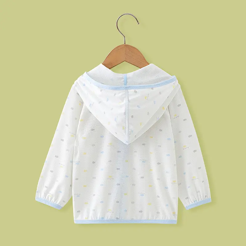 Baby Hooded Sunproof Jacket White Blue Modal