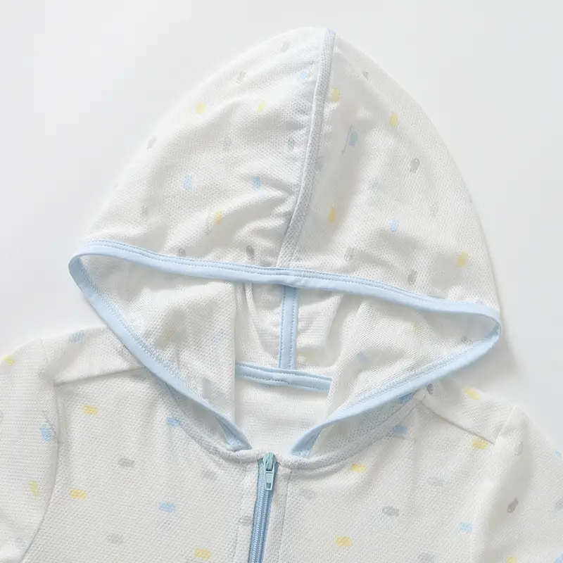 Baby Hooded Sunproof Jacket White Blue Modal