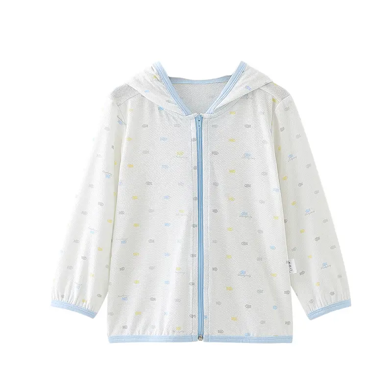 Baby Hooded Sunproof Jacket White Blue Modal