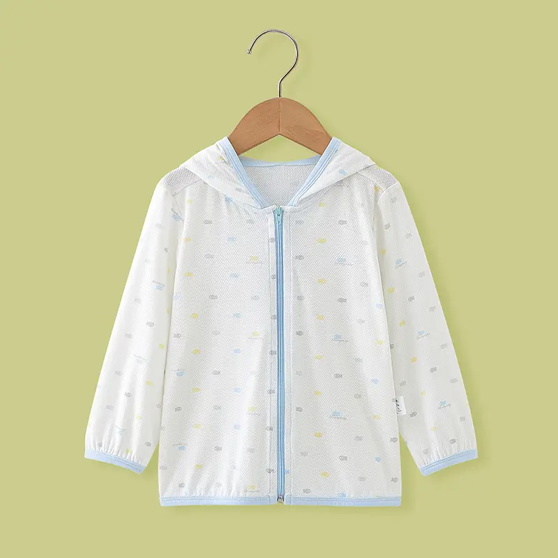 Baby Hooded Sunproof Jacket White Blue Modal