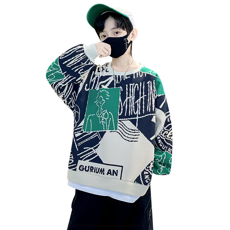 Boys Sweatshirt Spring 2025 Green White Graphic - Image 22