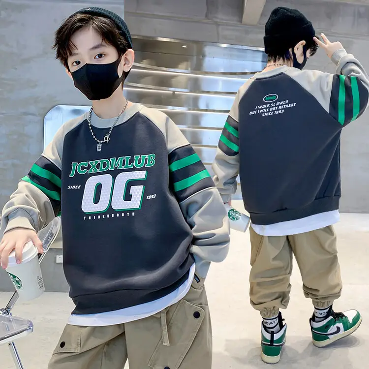 Boys Sweatshirt Spring 2025 Green White Graphic - Image 3