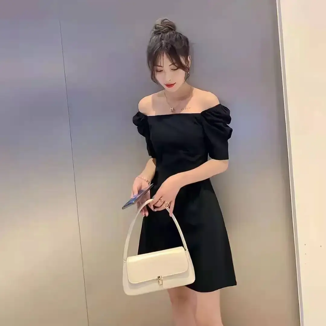 Black Slim Fit Puff Sleeve Dress for Women 2025 - Image 2