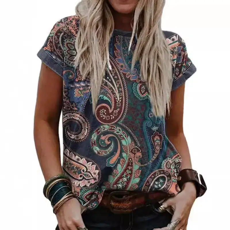 Women's Printed Short Sleeve T-Shirt Western Retro Ethnic Style - Image 9