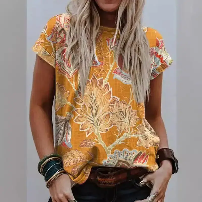 Women's Printed Short Sleeve T-Shirt Western Retro Ethnic Style - Image 10