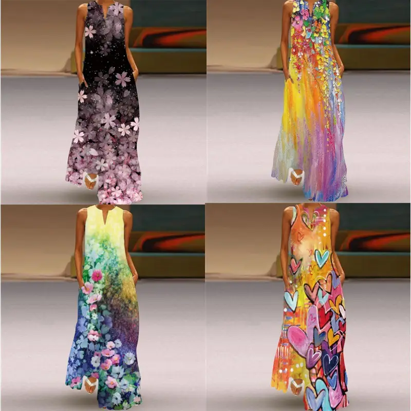 V-Neck Sleeveless Heart Print Dress for Women - Image 5