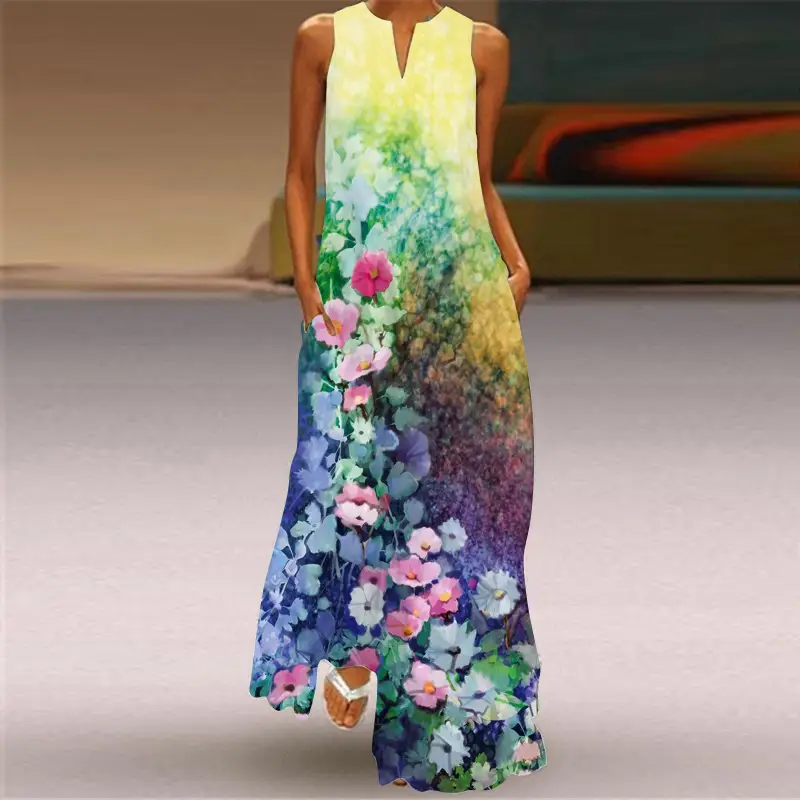 V-Neck Sleeveless Heart Print Dress for Women - Image 2