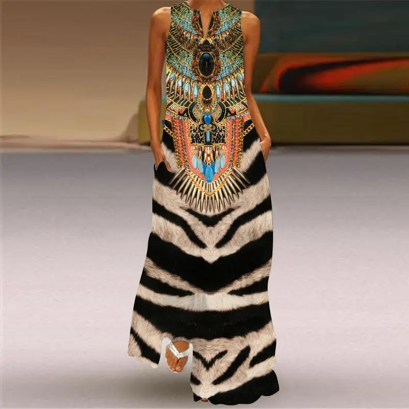 2022 V-Neck Sleeveless Long Dress Rose Print — feature 15
