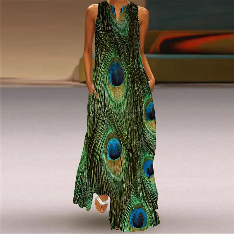 2022 V-Neck Sleeveless Long Dress Rose Print — feature 16