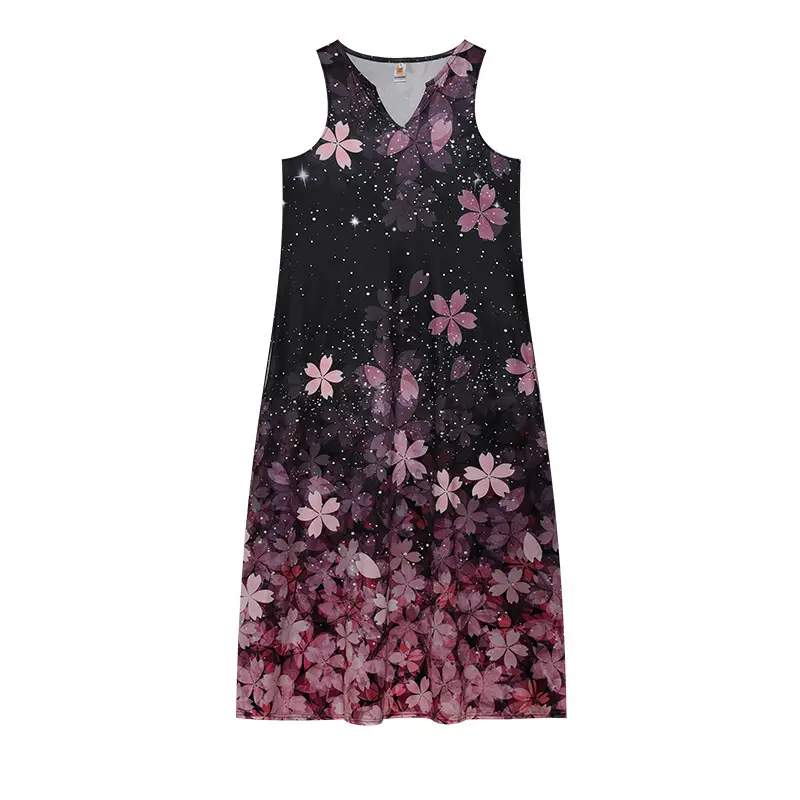 2022 V-Neck Sleeveless Long Dress Rose Print — feature 30