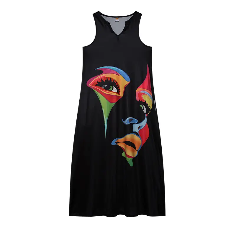2022 V-Neck Sleeveless Long Dress Rose Print — feature 31