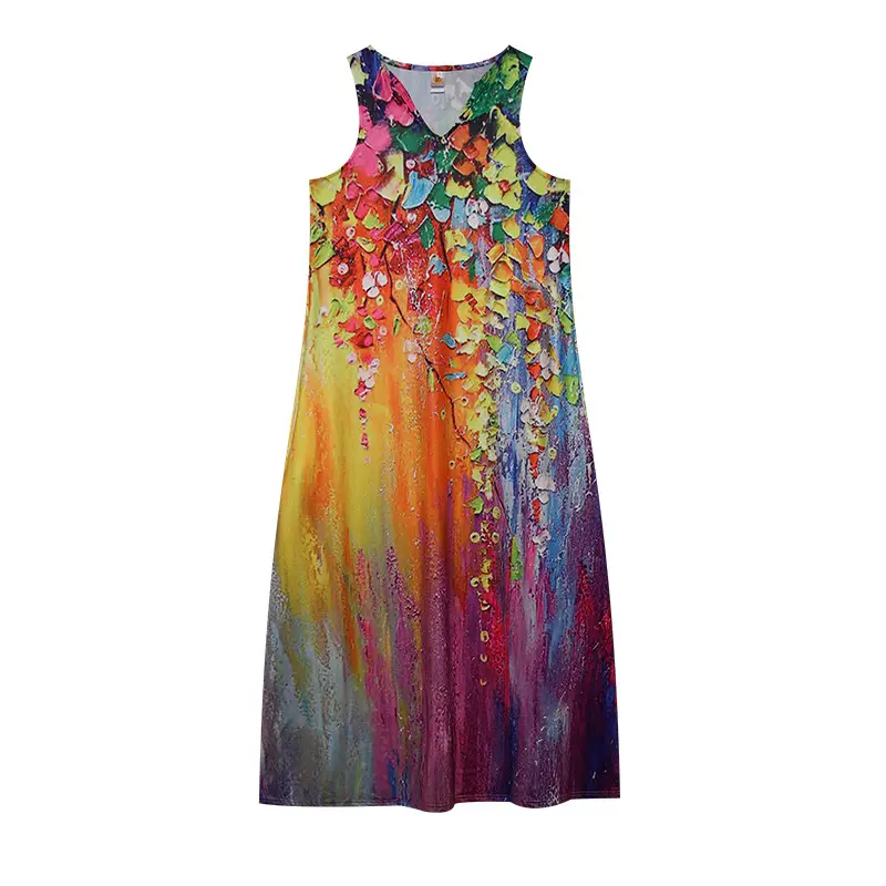2022 V-Neck Sleeveless Long Dress Rose Print — feature 38