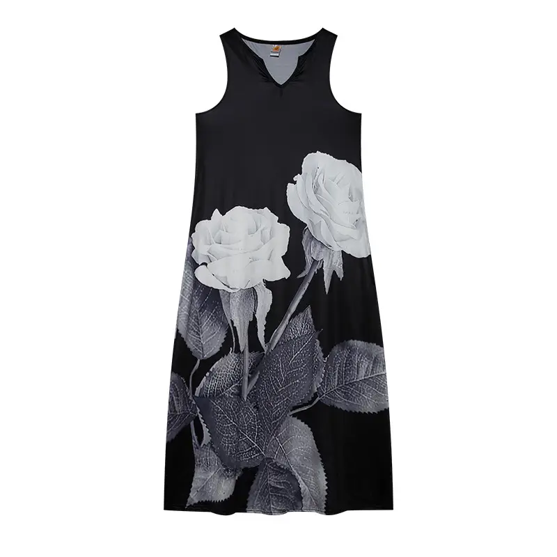 2022 V-Neck Sleeveless Long Dress Rose Print - Image 2