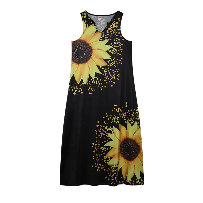2022 V-Neck Sleeveless Long Dress Rose Print - Image 3