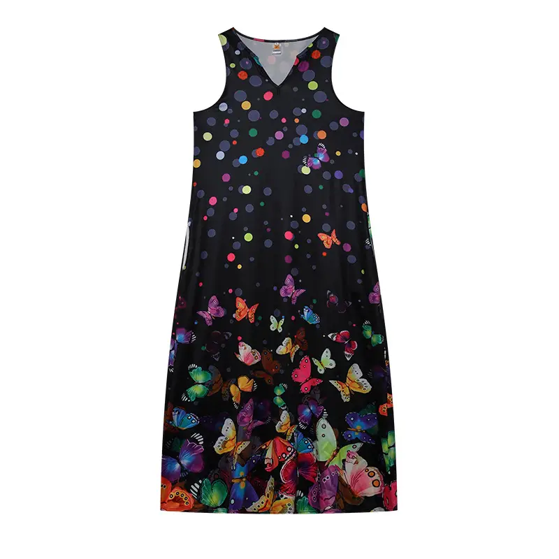 2022 V-Neck Sleeveless Long Dress Rose Print - Image 4