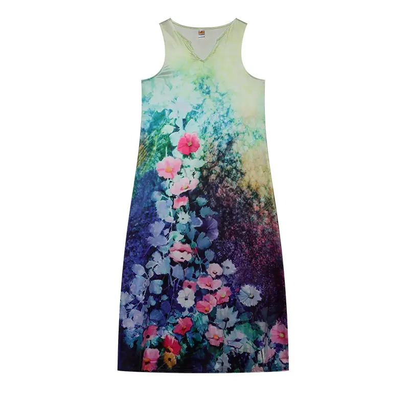 2022 V-Neck Sleeveless Long Dress Rose Print - Image 6