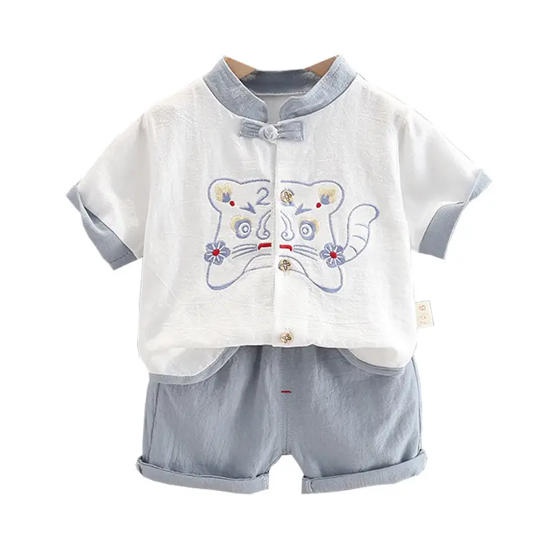 Boys Chinese Hanfu Cotton Linen Short Sleeve Ethnic Two-piece Set - Image 8