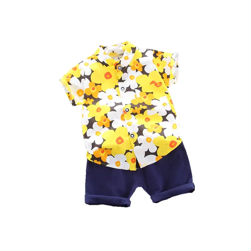 Baby Floral Short Sleeve Shirt & Shorts Set Yellow Blue