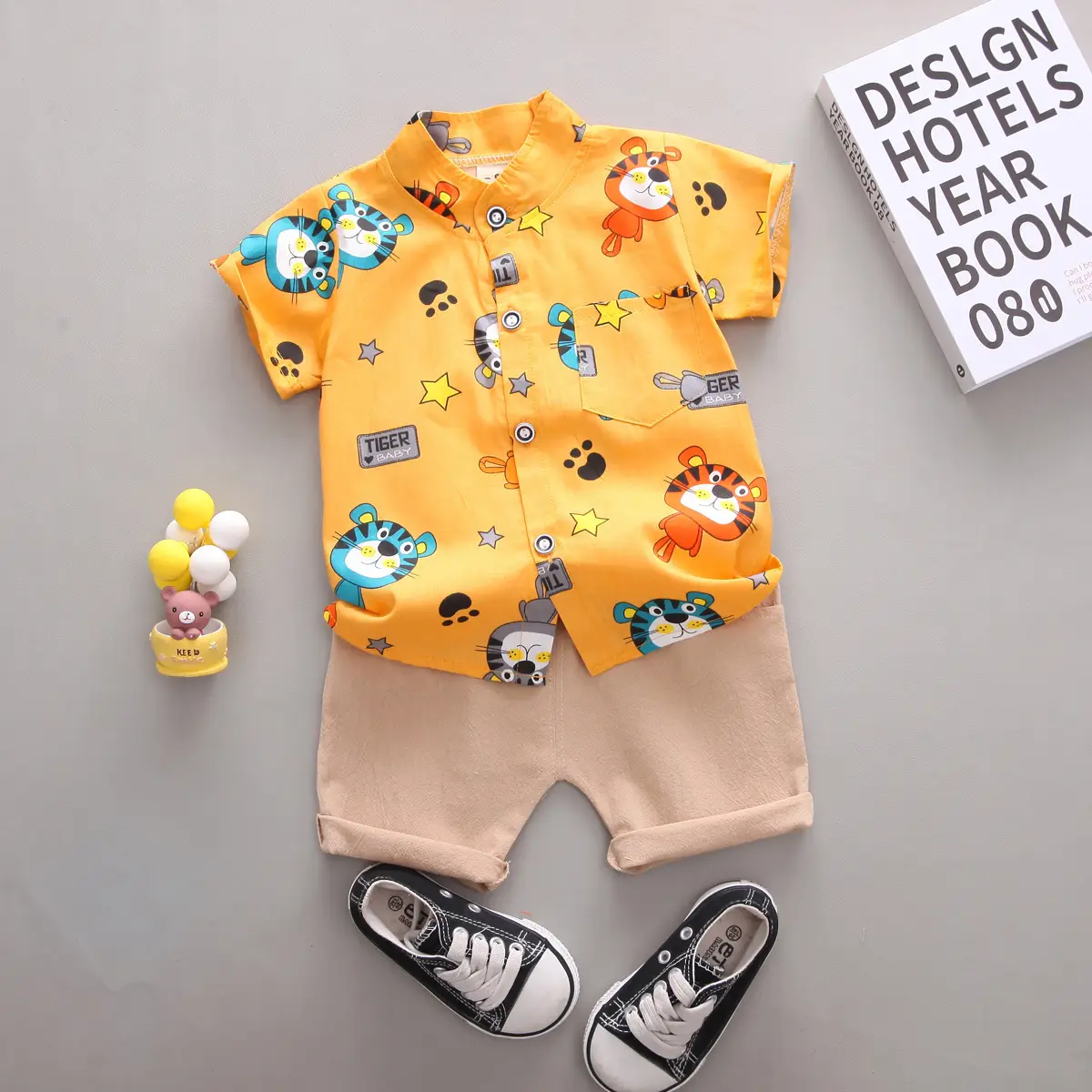 Baby Floral Short Sleeve Shirt & Shorts Set Yellow Blue