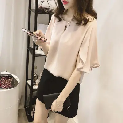 2025 Summer Korean Fashion Fat Sister Tops for Women 100kg Slim Short-Sleeved Chiffon Shirts - Image 6