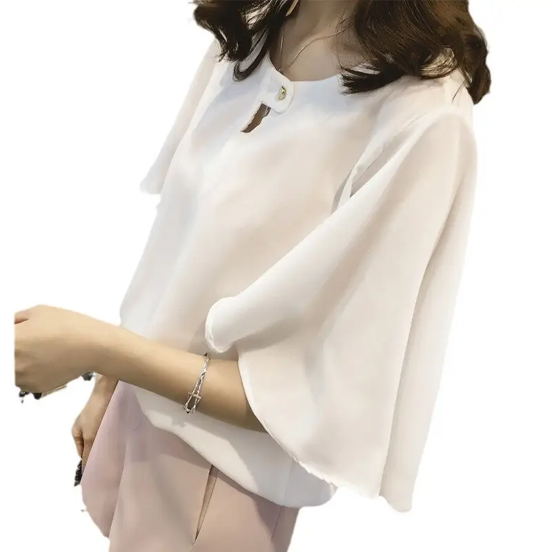2025 Summer Korean Fashion Fat Sister Tops for Women 100kg Slim Short-Sleeved Chiffon Shirts - Image 8