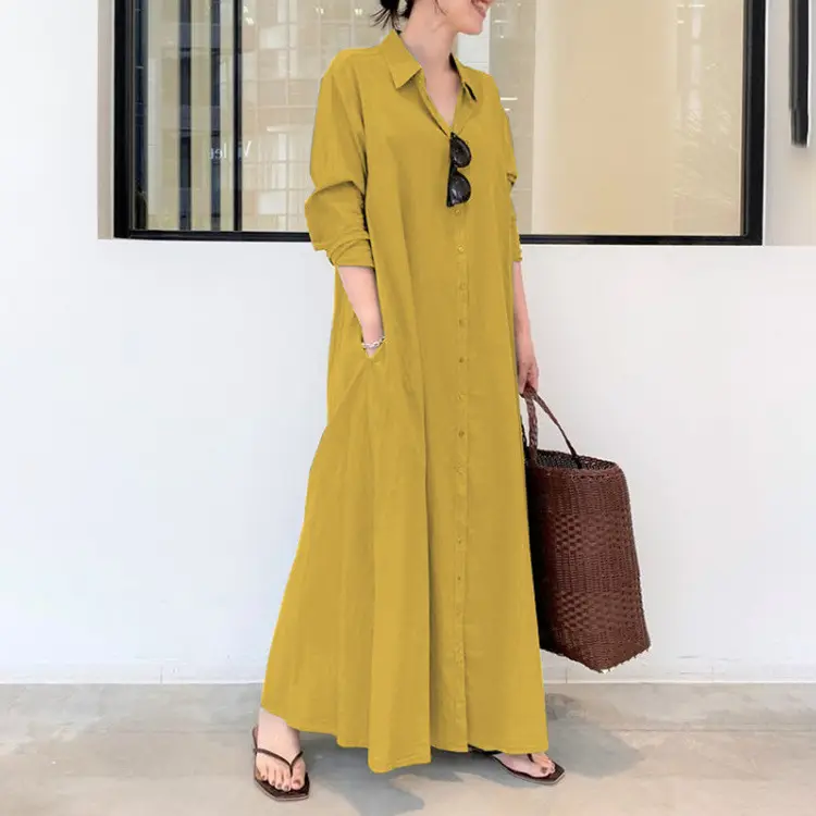 Black Lapel Long Sleeve Pocket Dress for Women - Image 5
