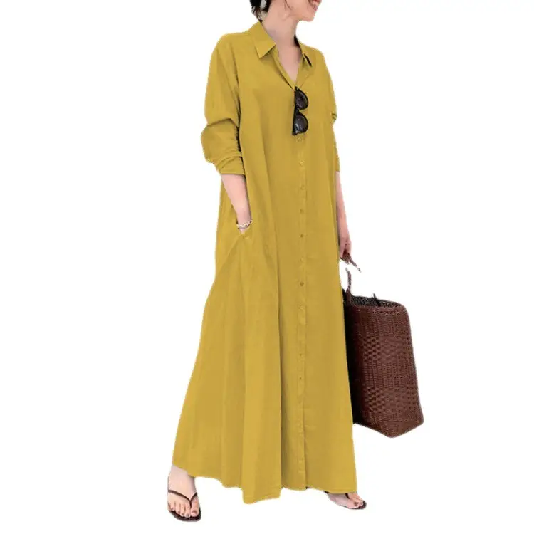Black Lapel Long Sleeve Pocket Dress for Women - Image 6