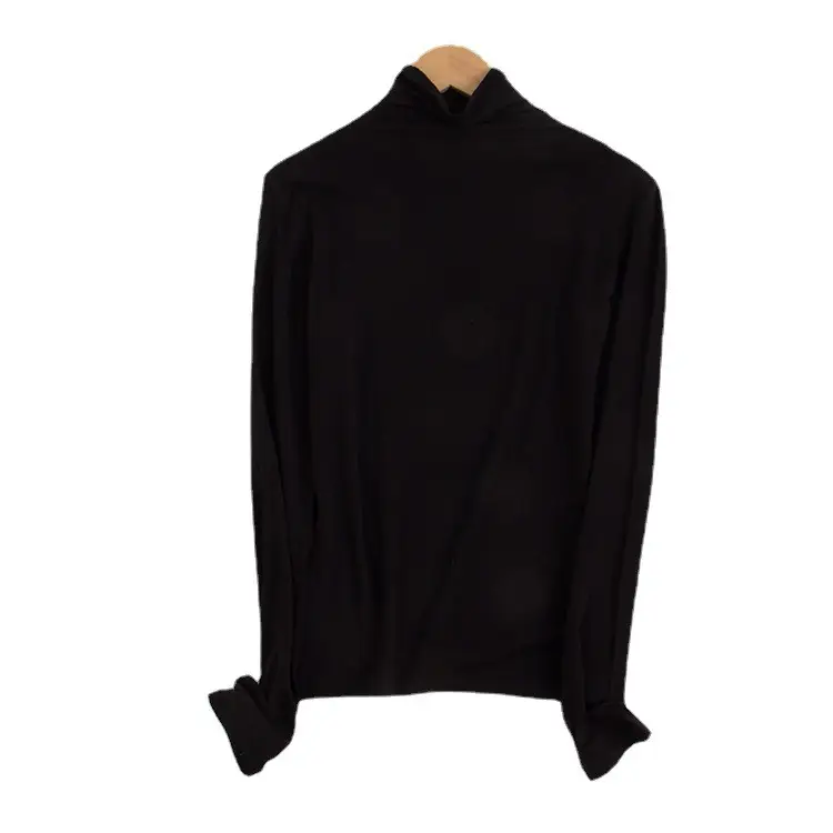 Women's Long Sleeve Turtleneck Modal Tunic Brown - Image 10