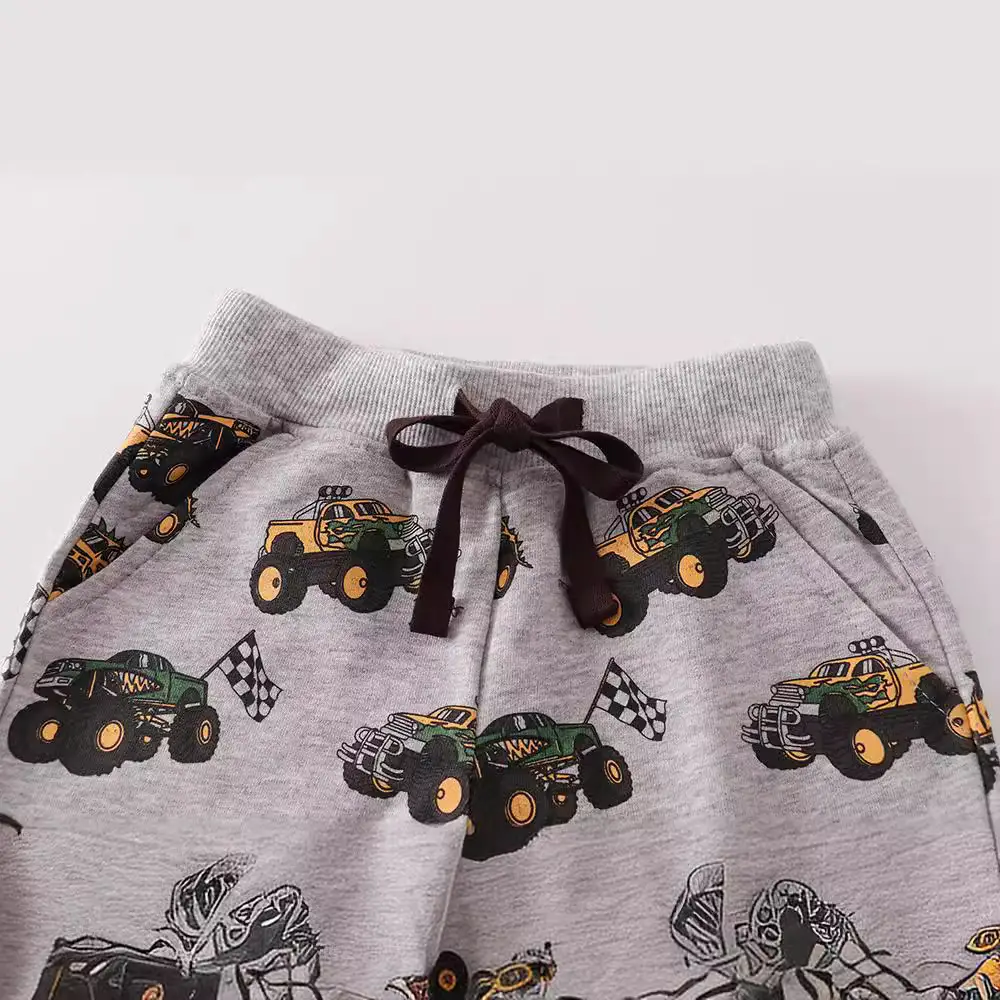 Kids Cotton Car Print Shorts Gray Boys Girls - Image 2
