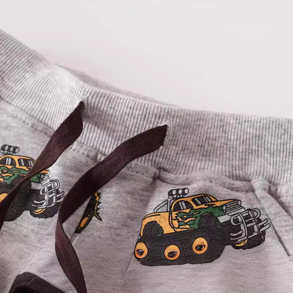 Kids Cotton Car Print Shorts Gray Boys Girls - Image 3