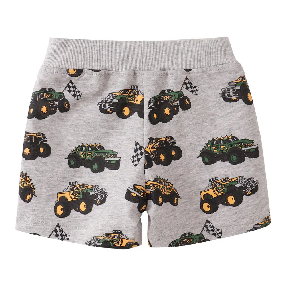 Kids Cotton Car Print Shorts Gray Boys Girls - Image 5