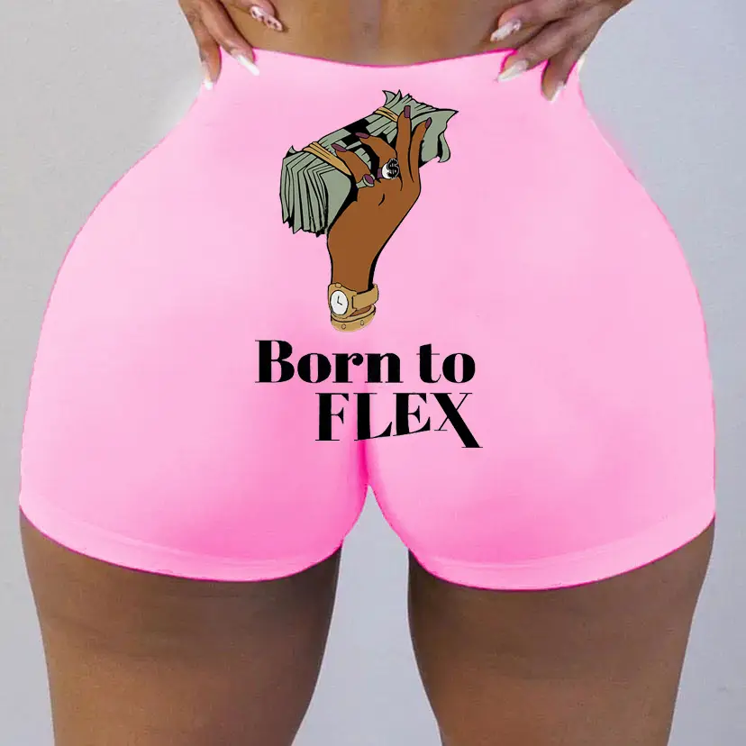 Super Thick Printed Hot Pink Yoga Shorts for Women - Image 2