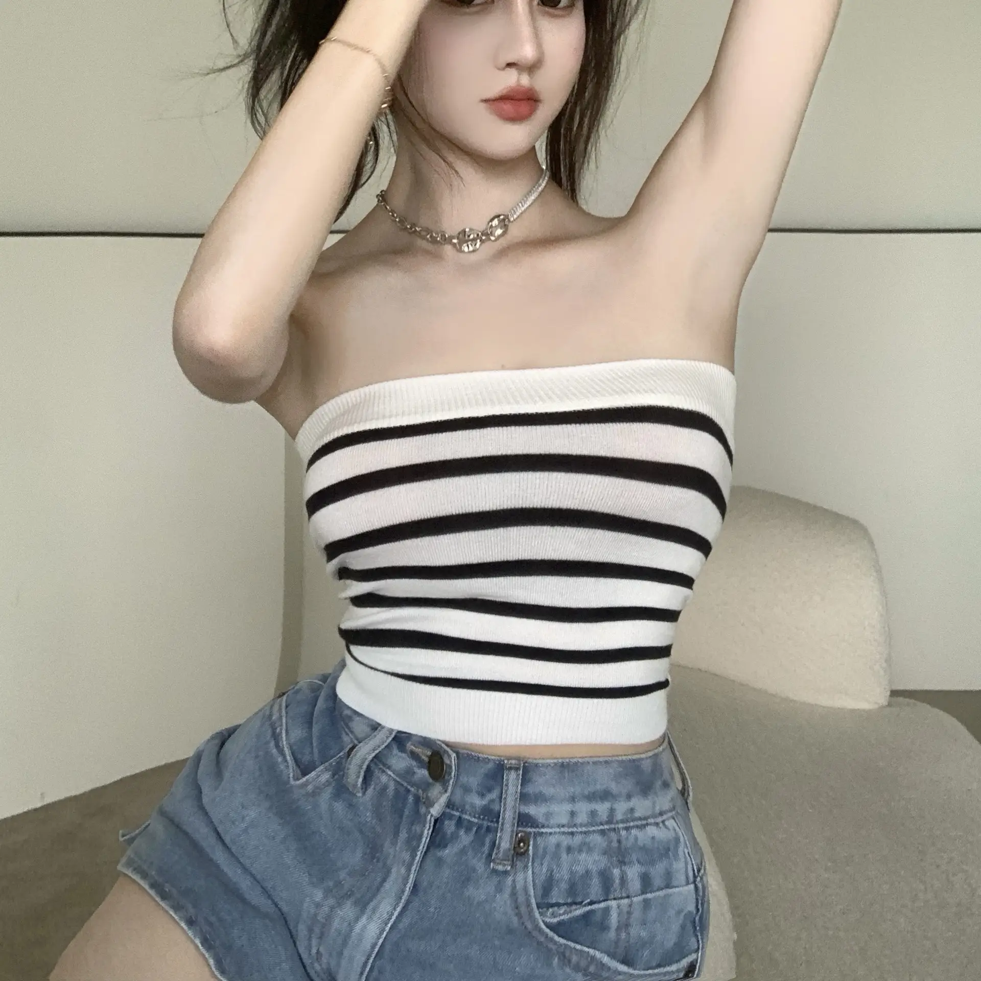 Women Striped Knitted Sleeveless Top 2022 - Image 3