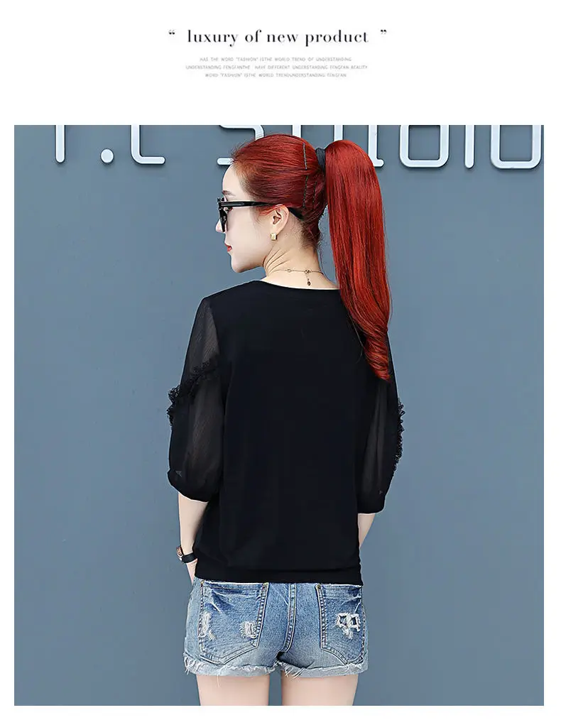 Women Pure Cotton Rhinestone T-Shirt Black White Summer 2025 — feature 13
