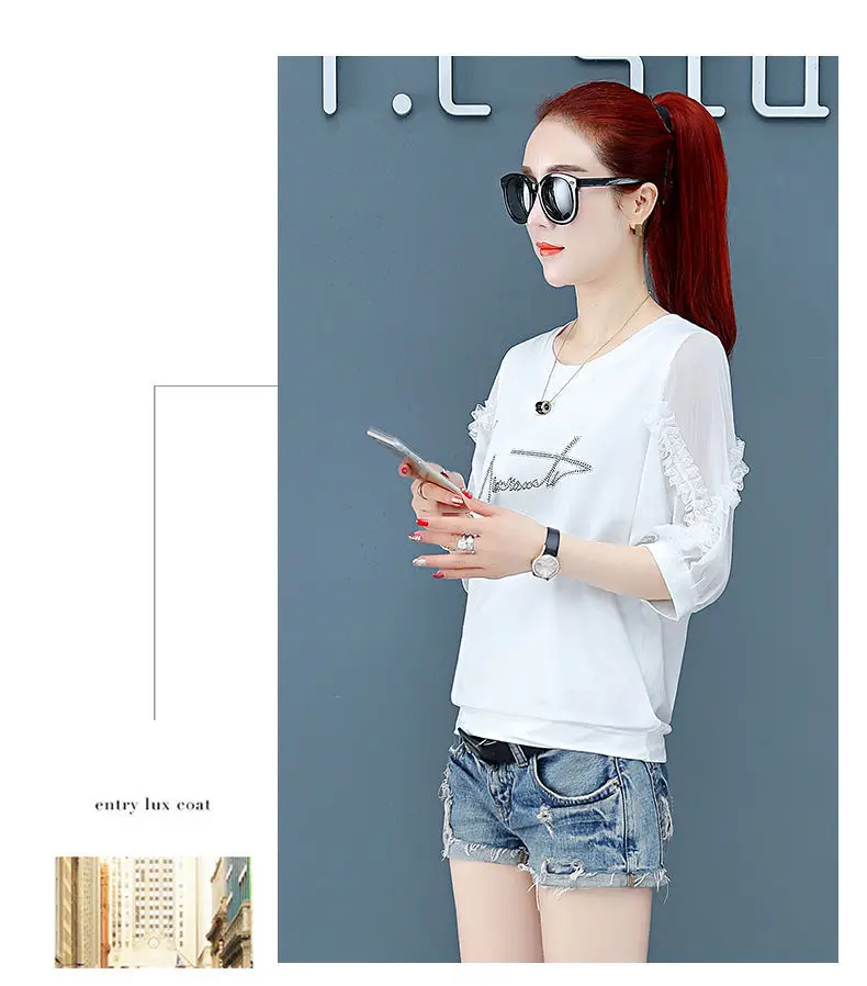Women Pure Cotton Rhinestone T-Shirt Black White Summer 2025 — feature 19