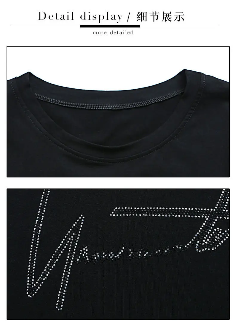 Women Pure Cotton Rhinestone T-Shirt Black White Summer 2025 — feature 20