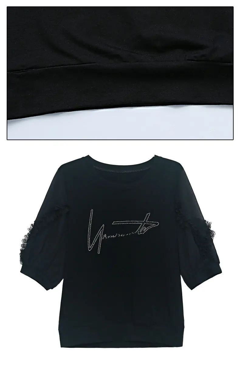 Women Pure Cotton Rhinestone T-Shirt Black White Summer 2025 — feature 21