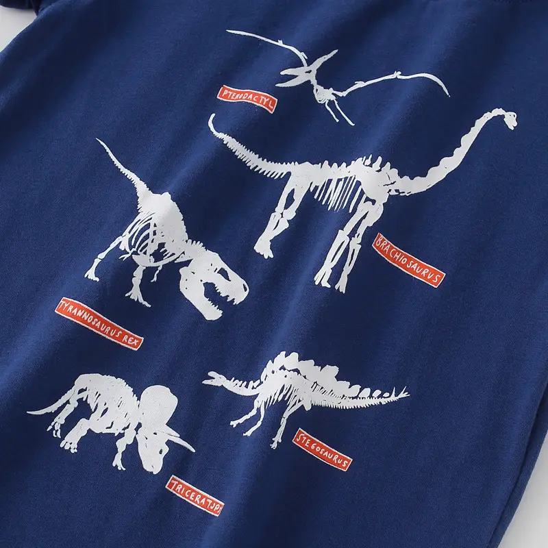 Blue Kids' T-Shirt Pure Cotton Dinosaur Print - Image 3