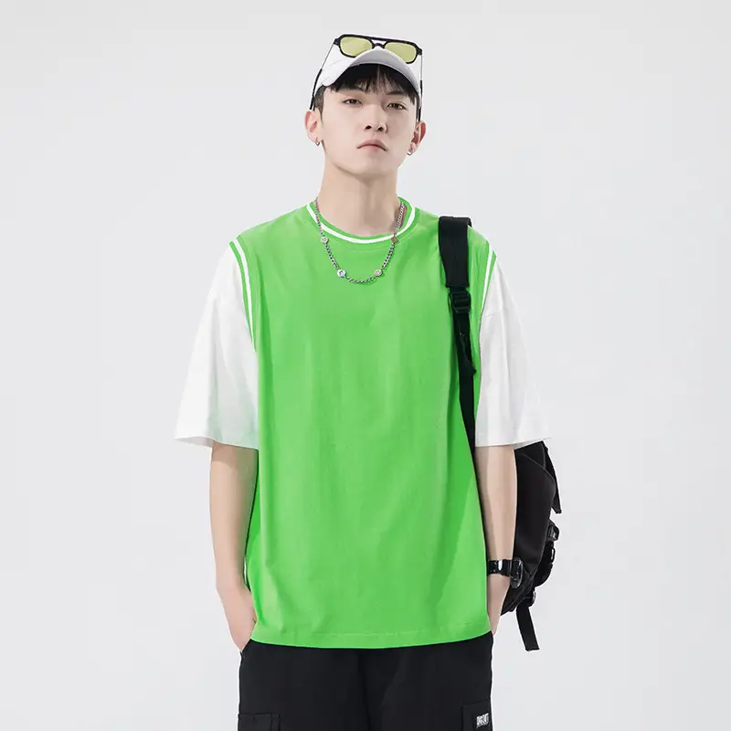 Summer Pink White Short Sleeve T-Shirt for Men - Image 10