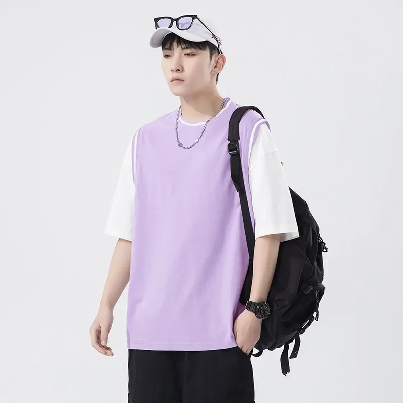 Summer Pink White Short Sleeve T-Shirt for Men - Image 12