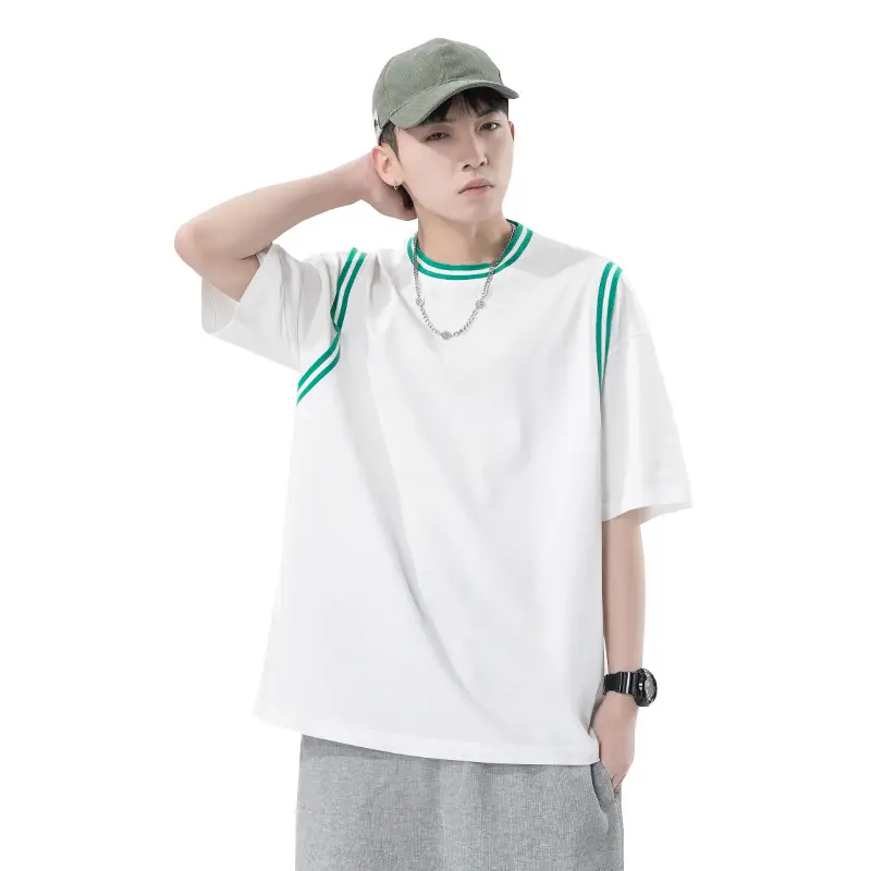 Summer Pink White Short Sleeve T-Shirt for Men - Image 13