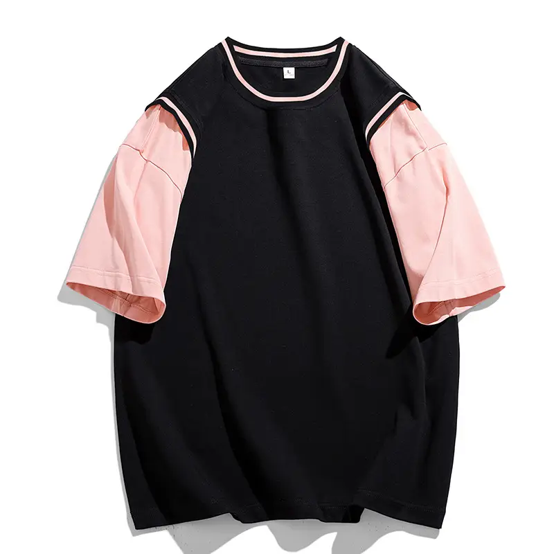 Summer Pink White Short Sleeve T-Shirt for Men - Image 3