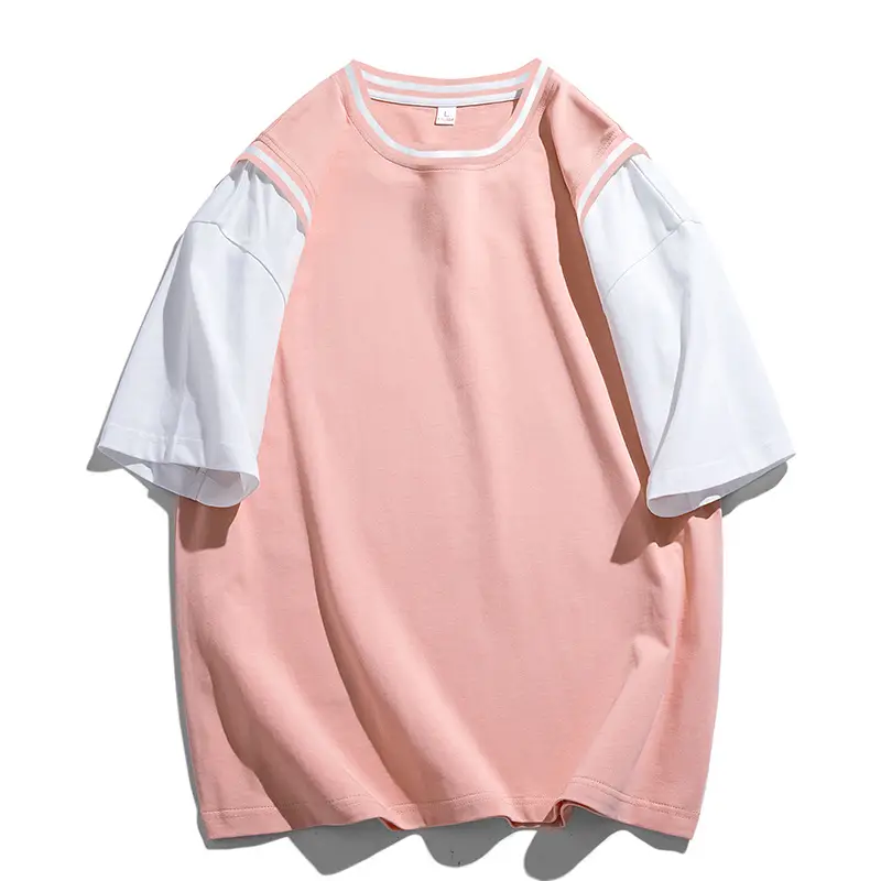 Summer Pink White Short Sleeve T-Shirt for Men - Image 6