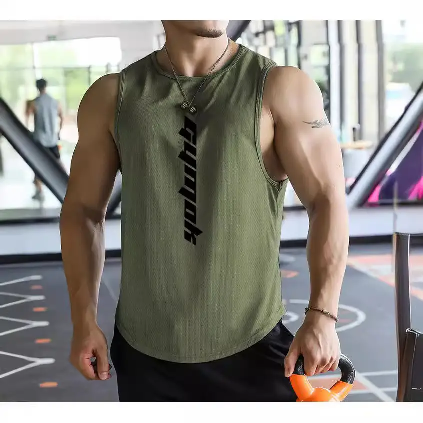 Men's Mesh Sleeveless Vest Green Summer Fitness Wear