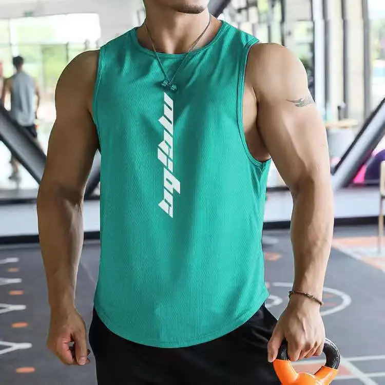 Men's Mesh Sleeveless Vest Green Summer Fitness Wear