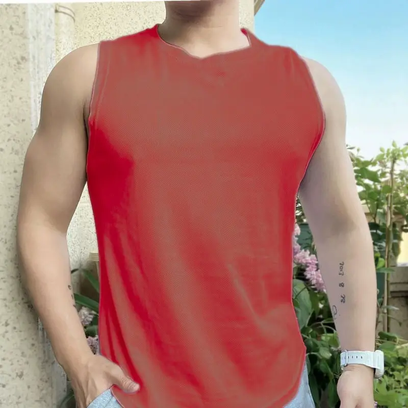 Men's Mesh Sleeveless Vest Green Summer Fitness Wear