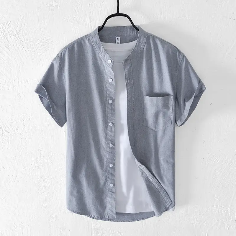 Men's Light Blue Pure Cotton Short Sleeve Shirt - Image 7