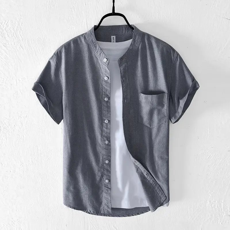 Men's Light Blue Pure Cotton Short Sleeve Shirt - Image 8